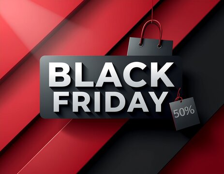 Vibrant Black Friday sale event banner with shopping bags and discount promotion against a stylish graphic background