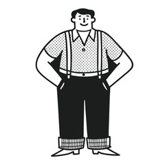 Retro Large Man in Suspenders Character Illustration