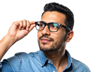 Man wearing glasses isolated on white background, transparent PNG