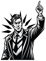 Retro Man Pointing Finger Up Vector Illustration