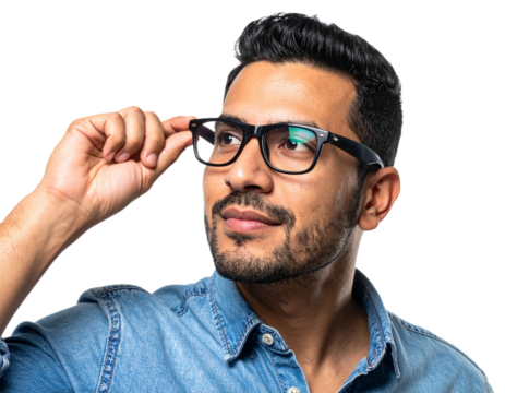 Man wearing glasses isolated on white background, transparent PNG
