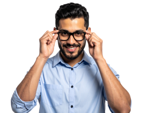 Smiling man wearing glasses isolated on white background, transparent PNG