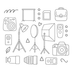 Photography Studio Equipment Doodle Illustration.