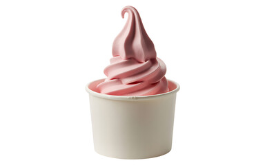 Strawberry soft serve ice cream in a white cup isolated on white background