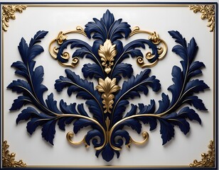 Elegant blue and gold floral wall art with ornate details high resolution picture
