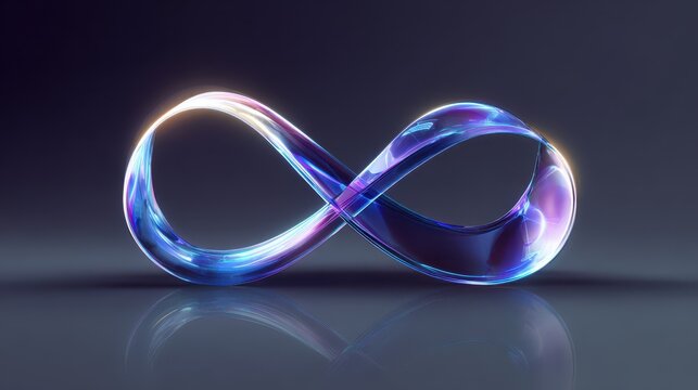 Glowing infinity symbol formed by a seamless ribbon of light in a dark abstract composition
