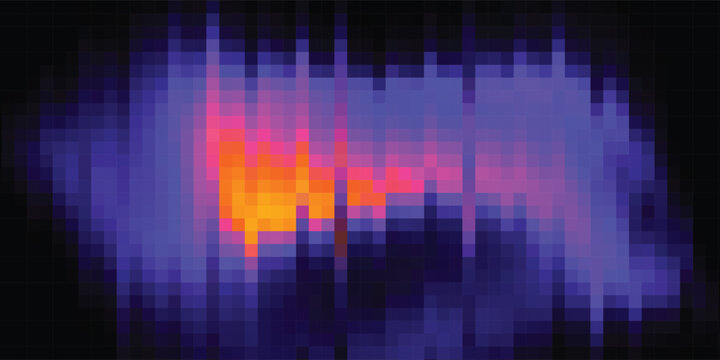 Abstract Colorful Heatmap Image: Modern digital art featuring vibrant orange, pink, and purple pixelated shapes, ideal for technology, data visualization, and scientific concepts