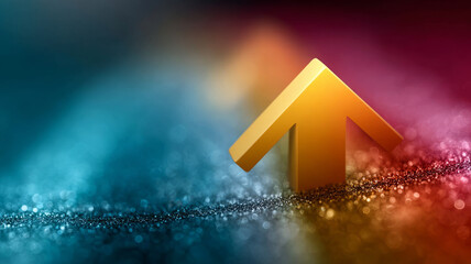 A 3D arrow pointing upward on a colorful gradient background.