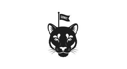 Panther Cougar Head With Summit Flag vector illustration