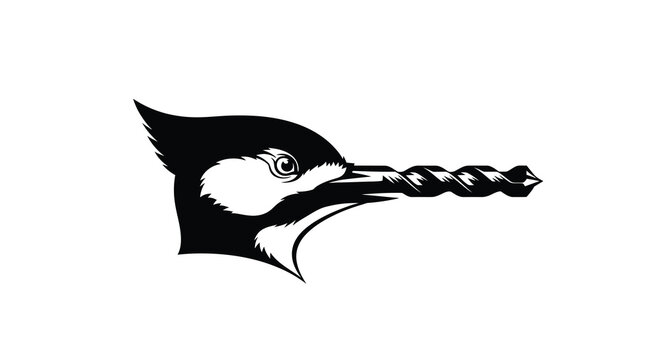Woodpecker Head With Drill Bit Beak vector illustration
