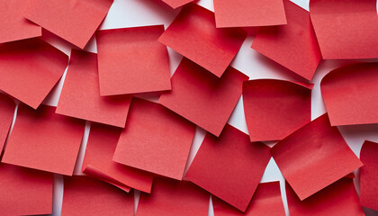 red of many different colored sticky notes blank and isolated on white or transparent

