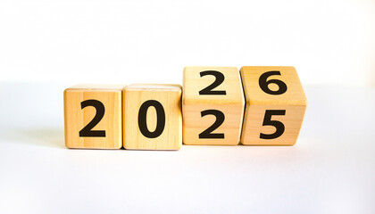 New Year Transition Concept with Wooden Cubes 2025 → 2026