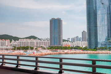 cars driving on the bridge road over sea,Highway traffic jam,rush hour,public transport.	
