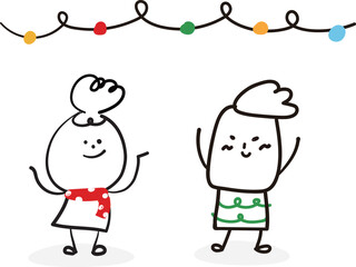 (Happy Holiday Xmas) hand drawn party icons. Vector illustration.