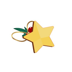 Simple Golden Star Ornament with Holly and Berries for Christmas Decoration