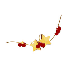 Simple Flat Ornament with Star and Berry Decoration for Christmas Holiday