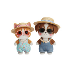 Obraz premium cat, puppy in summer outfit, straw hat