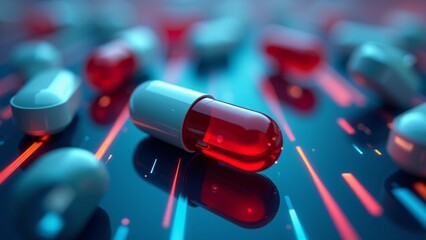 Red and White Capsule on Glowing Surface