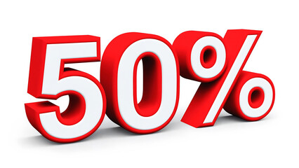 Red and white bold "50%" font 3D offer text effect