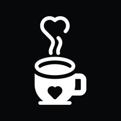 Valentine Coffee Cup Icon with Heart Steam