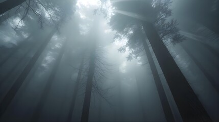 Obraz premium Silver Fog Forest Landscape with Ethereal Glow Background