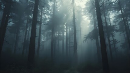 Obraz premium Silver Fog Forest Landscape with Ethereal Glow Background