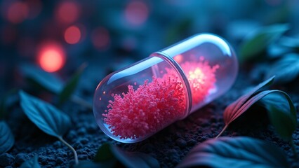 Microscopic Pink Cells Inside Medical Capsule