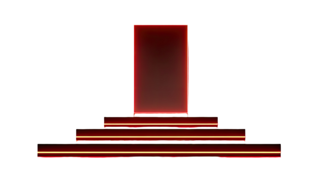 Red 3D luxury success concept with an isolated podium, carpet, and staircase for an award celebration entrance