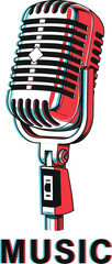 .eps Retro Microphone Illustration | Vintage Mic Artwork | 3D Anaglyph Style Design