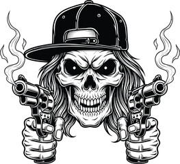 bilion5.eps Skull Gangster Illustration | Vintage Skeleton Artwork | Streetwear Badass Design