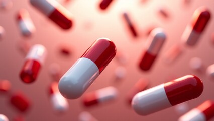Red And White Pills Falling Abstract
