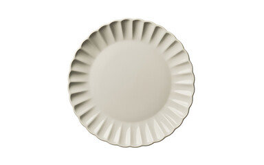 Simple ceramic plate with a decorative fluted edge, isolated on white background