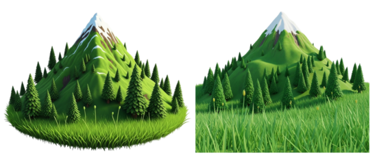 Two green mountain isolated on transparent background, a beautiful landscape for travel and nature illustration ideas generative ai illustration