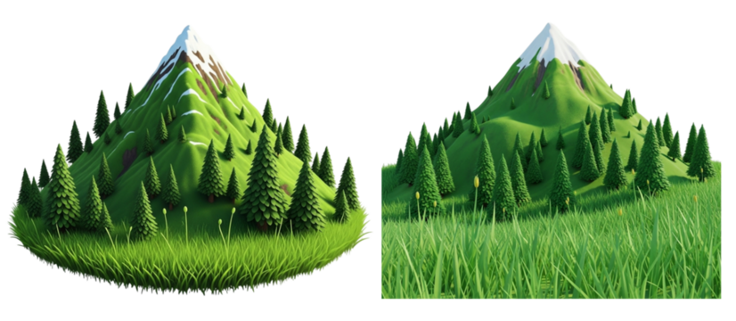 Two green mountain isolated on transparent background, a beautiful landscape for travel and nature illustration ideas generative ai illustration