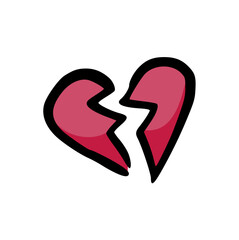 Cartoon Illustration of Broken Heart Symbol, Minimalist Hand-Drawn Vector Doodle for Love, Loss, Relationship, Sadness, Heartbreak, and Valentine’s Day Theme Design