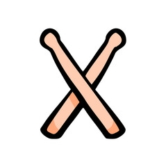 Cartoon Illustration of Crossed Wooden Drum Sticks, Minimalist Hand-Drawn Vector Doodle for Music, Percussion, Band, Drummer, and Rhythmic Entertainment Theme Design