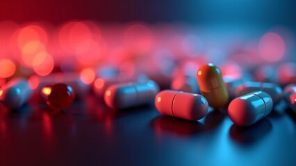 Pharmaceutical Capsules in Neon Lighting