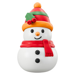 Cute minimal snowman icon, stylized 3d Santa hat scarf Holly Mistletoe pom pom, festive Christmas New Year holiday celebration winter seasonal decoration ornament fun party element, 3d illustration.
