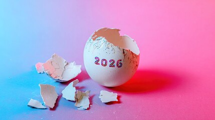 2026の入った卵が割れて、中から花火が現れる