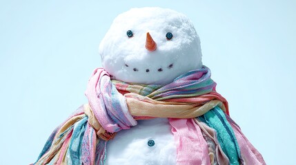 白い背景にカラフルなスカーフを巻いた雪だるま