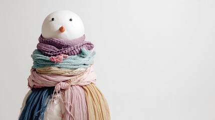 白い背景にカラフルなスカーフを巻いた雪だるま