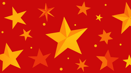 Golden stars and dots scattered on a red surface