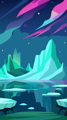 Illustration of a fantasy landscape with mountains