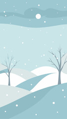 Winter landscape with trees and snow falling softly