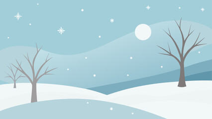 Winter scene with trees snow and moon illustration