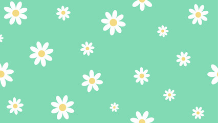 Floral pattern with daisies on a green background