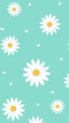 White daisies with yellow centers on a blue background