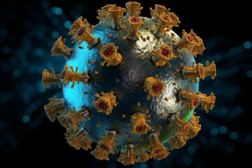 Microscopic view of a dangerous virus cell causing respiratory infections, flu, and other diseases