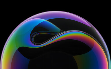 Closeup abstract view of a colorful soap bubble reflecting light