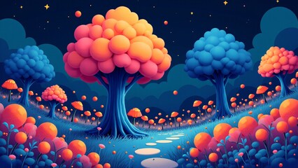 Dreamlike Fantasy Landscape with Glowing Trees